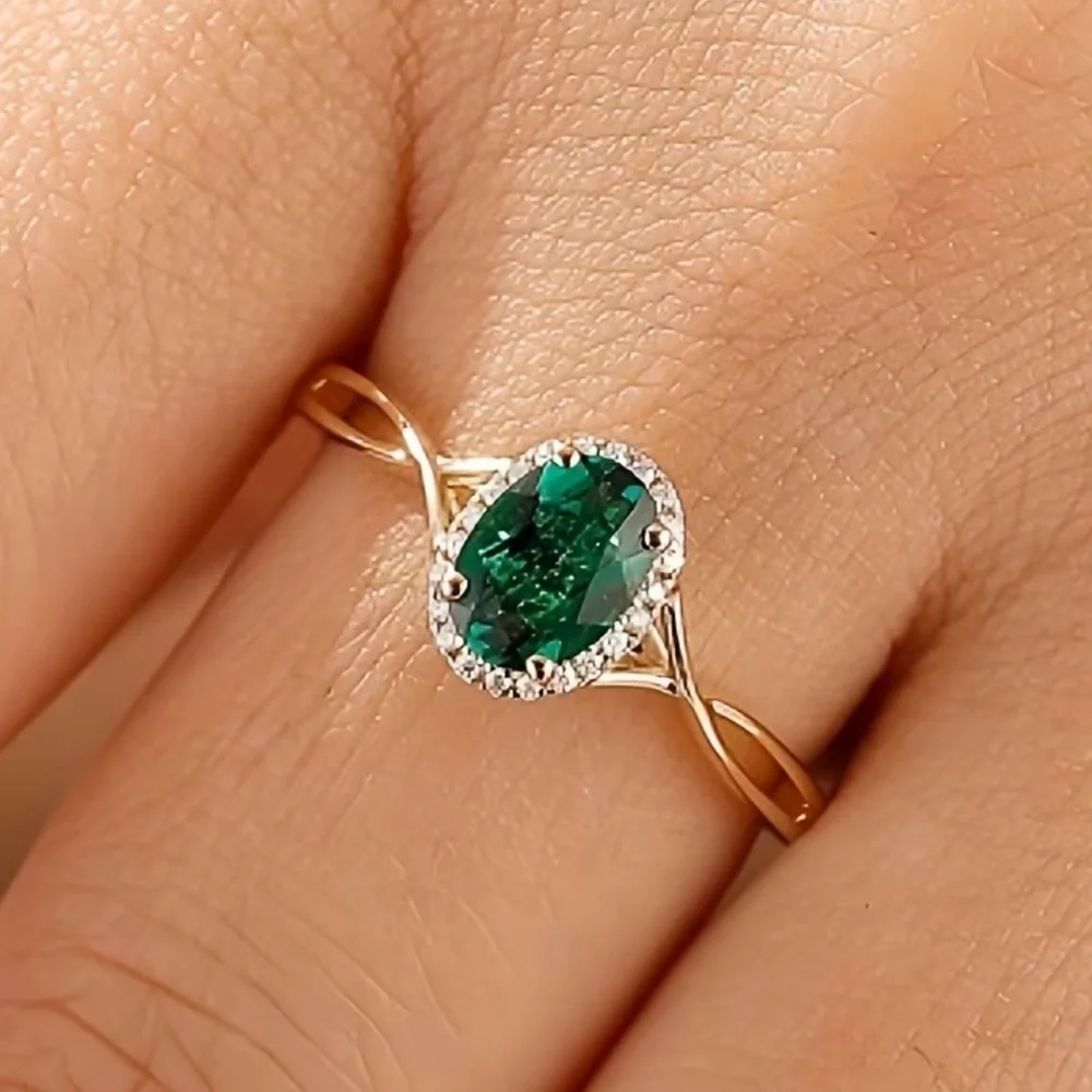 Gold and Emerald Gemstone Ring - NEW - SIZE 6, 7, 8, or 9 Available